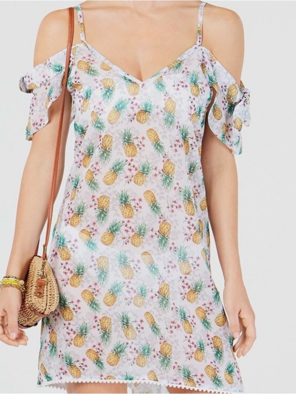 Miken Women's Sheer Pineapple Print Cold Shoulder Cover Up Size XL